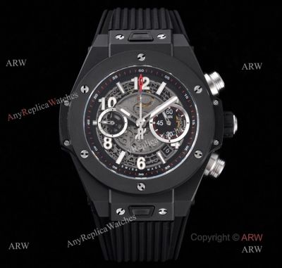 Top Replica Hublot Big Bang Ceramic All Black Hublot Rubber Strap Watch For Men